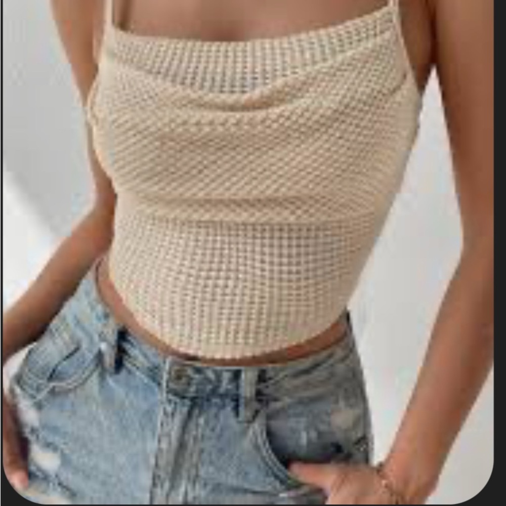 SHEIN Cream Waffle Knit Crop Camisole